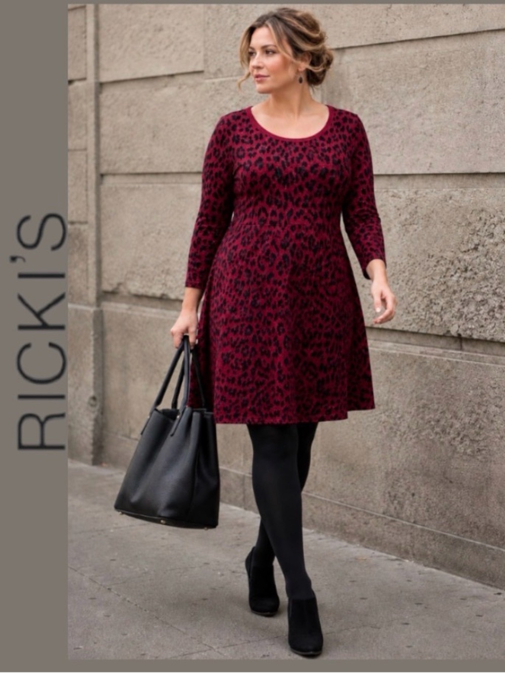 XXL Ricki's Leopard Print Swingy Knit Dress in Deep Red and Black, NWT